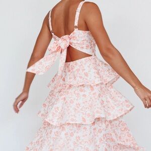 Pink white pink floral tiered maxi dress